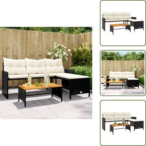 Gartensofa in L-Form mit Tisch und Kissen Schwarz Poly Rattan - Gartensofa - Outdoor Möbel - Terrassenmöbel - Lounge Set - Esszimmergarnitur (1/5)