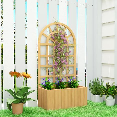 Jardinière treillis en bois avec drainage pour la culture de légumes, fleurs et herbes aromatiques, 60 x 30 x 120 cm, naturelle (1/5)