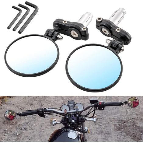 Moto Rétroviseur Moto 7/8 po 22mm poignée Ronde End Bar Circulaire Pliable Blindsight convexité Miroir pour Harley Davidson Honda Kawasaki Suzuki Triumph et Yamaha Indian (1/5)