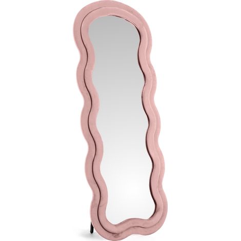 Specchiera da Terra 170x70 cm Design Ondulato Rivestita in Velluto con Supporto in Metallo Specchio Figura Intera Moderno per Camera da Letto Soggiorno Cabina Armadio Rosa