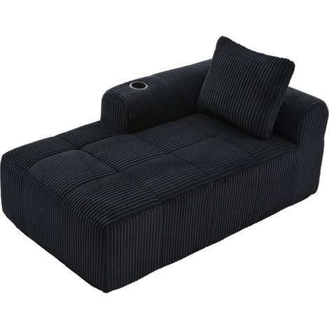 Divano chaise longue in velluto a coste nero con portabicchieri e tasche laterali (1/5)