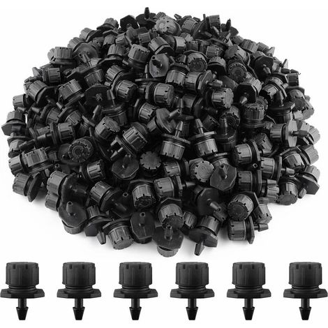 200 Stück Tropfbewässerungs-Tropfer, Sprinklerdüsen, Garten-Emitter, 360° verstellbar, DIY automatische Tropfbewässerung (Schwarz) (1/5)