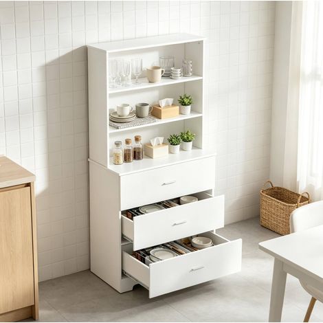 Estantería librería con 3 cajones y 3 estantes abiertos, blanca de tablero de partículas para salón, despacho o cocina, 79 x 39,5 x 182,2 cm – CHICFURN (1/5)