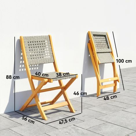 Chaises de jardin, lot de 2, chaises pliantes certifiées FSC avec assise respirante, hauteur d'assise confortable, en bois massif et polyrotin (1/5)
