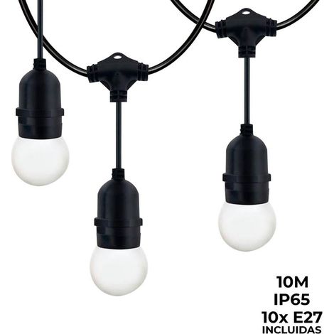 Barcelona Led – Guirlande lumineuse d'extérieur 10 mètres – 10 ampoules LED blanc chaud 3000K – IP44 pour usage extérieur – Décoration terrasse et jardin (1/5)