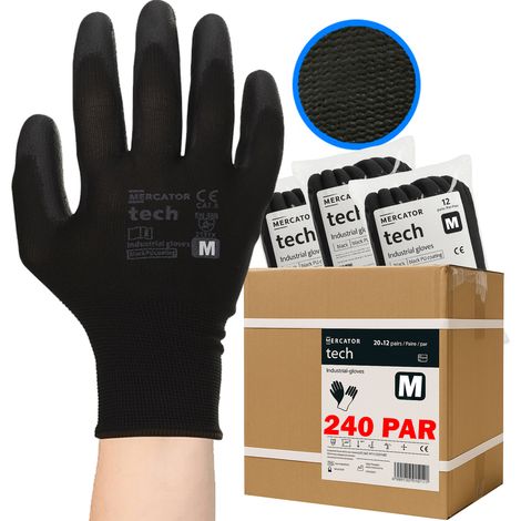 MERCATOR Tech Schwarze PU-Arbeitshandschuhe - Größe M - 240 Paar (1/5)