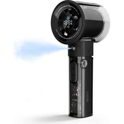 Ventilateur turbo Brumisateur Portable à Main, Réglable en Vitesse(de 1 à 100), Rechargeable de 5000mAh avec écran LED, réservoir de brume d'eau de 45 ml, pour Extérieur, Voyage(Noir) (1/5)