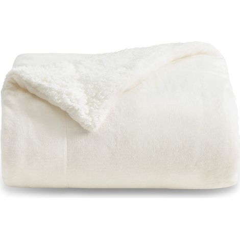 Plaid Polaire Sherpa Couverture - Blanc Crème, 150x200 cm Plaid Canape Grande Taille, Douce et Chaude Double Face avec Fourrure d'agneau et Tissu Polaire pour Canapé et Lit, Épais (1/5)