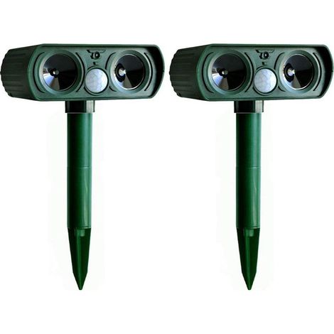 Lot de 2 répulsifs à ultrasons solaires vert armée pour chats et chiens, pour une utilisation extérieure et au jardin. (1/5)