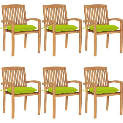 vidaXL Sillas de jardín apilables 6 uds madera de teca con cojines (1/5)