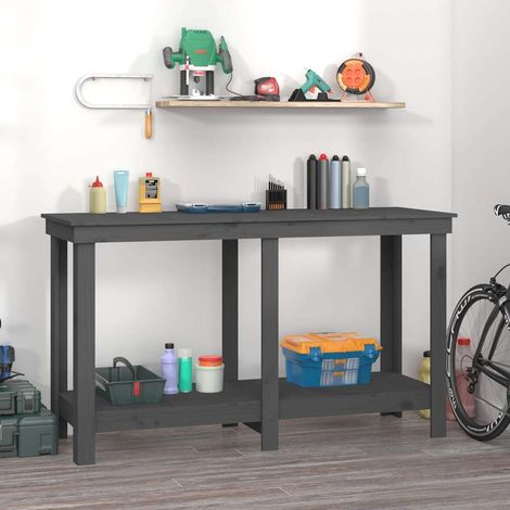 Banc de travail Style industriel - Gris 140x50x80 cm Bois de pin massif BV243442 - BonneVie (1/5)