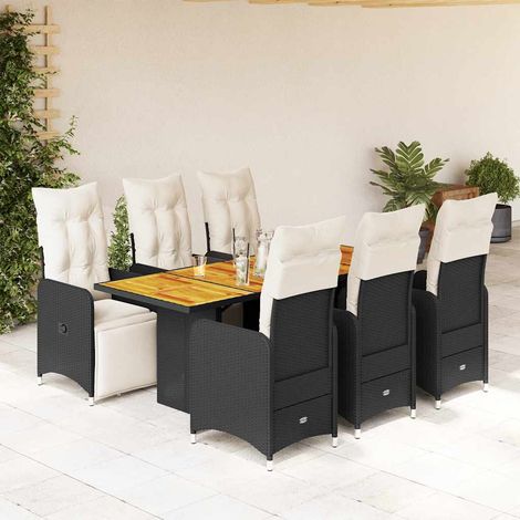 7-tlg. Garten-Bistro-Set mit Kissen Schwarz Poly Rattan (1/5)