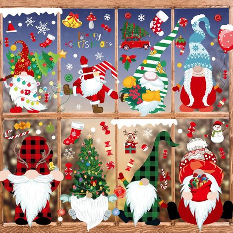 Wiederverwendbare Weihnachts-Fensteraufkleber, Weihnachts-Fensteraufkleber, Dekoration, Zwerge, Weihnachts-Fensteraufkleber, Weihnachtsmann-Dekoration, Weihnachtsaufkleber, Weihnachts-Fensteraufkleber (1/5)