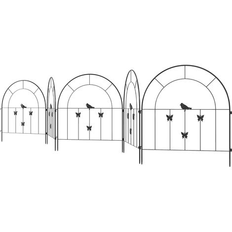 Gartenzaun Zaun Stahl 300 cm x 70 cm hoch Dekorativer Gitterzaun Set Zaunelemente Hundezaun Oberbogen Zaun für Hunde Landschaftszaun für Garten Blumenbeete Tierbarriere Außenbereich Schwarz Aosom