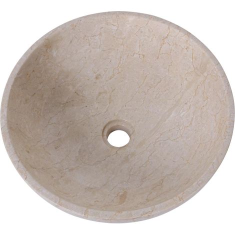 Vasque ronde à poser en marbre crème bord fin Ø40cm KCT-P CREAM - 40x40x16 cm - Kayu Meuble (1/5)