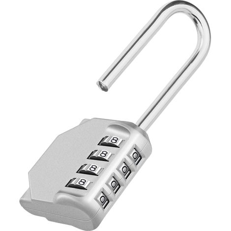 SHINING HOUSE Cadenas Longue Anse, 4 Chiffre Numero Cadenas Code Casier, Cadenas à Code Longue anse Pour Casier Pour Gym, Vestiaire, College, Scolaire Armoire, Escape Game (1 Pièce, Argent)