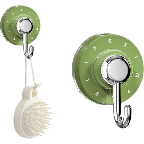 Saugnapfhaken, Set mit zwei Saugnapfhaken für das Badezimmer, J-förmige Duschhaken, grüne Saugnapfhaken, kein Bohren erforderlich, geeignet für glatte und nahtlose Oberflächen.