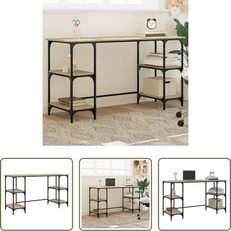 vidaXL Metall Schreibtisch -  Schreibtisch Sonoma-Eiche 140x50x75 cm Metall Holzwerkstoff (1/5)
