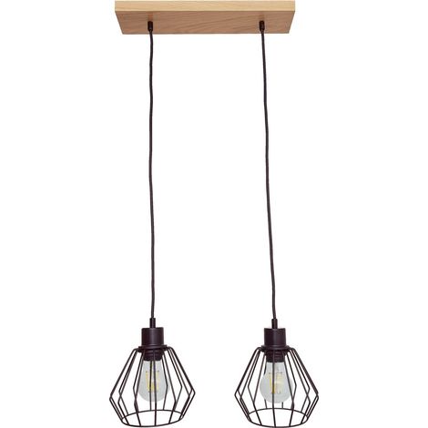 L谩mpara de techo colgante DIANA, l谩mpara de ara帽a tipo loft, madera, ROBLE, 2x diamante, ELEGANTE (1/5)