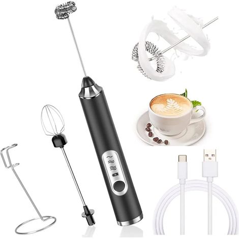 Mousseur à lait électrique, en acier inoxydable, avec support. (1/5)