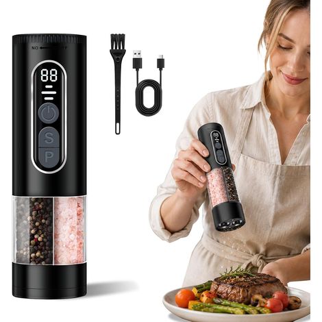 Moulin à poivre électrique 2 en 1 écran batterie 5 niveaux mouture éclairage réservoir transparent cuisine (1/5)