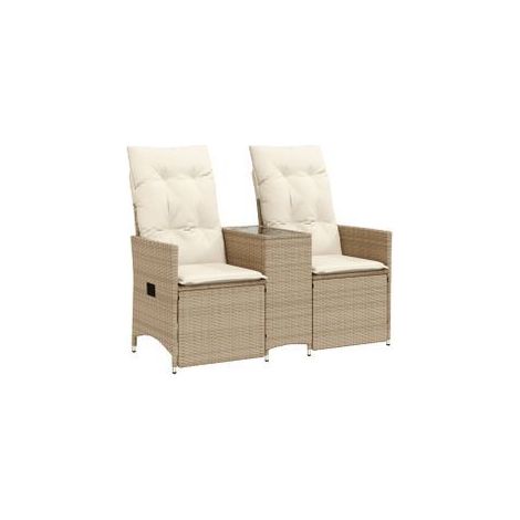 Canapé de jardin inclinable 2 places avec table beige rotin (1/5)