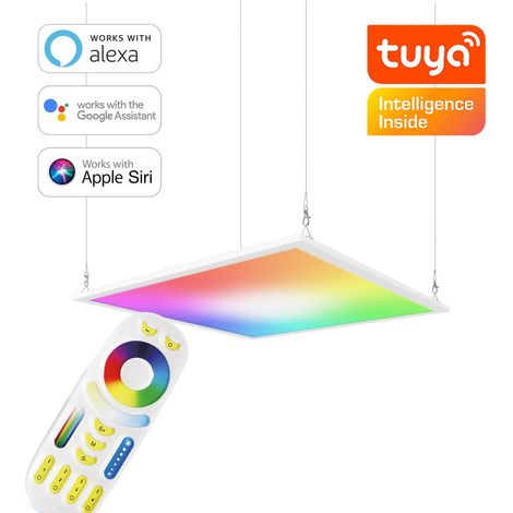 RGB+CCT LED Panel 62x62cm inkl. MiBoxer Smarthomesteuerung 48W 24V Rahmen weiß - Panelmontage: Seilabhängung 1 Meter (1/5)
