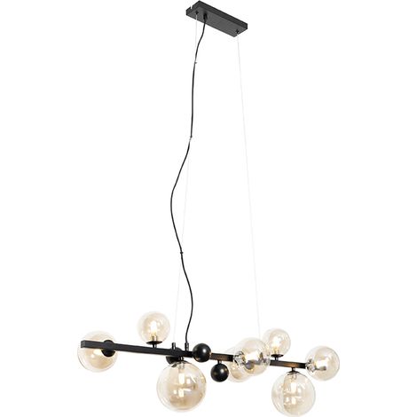 Art Deco Pendant Light Black with Amber Glass 8-Light - David