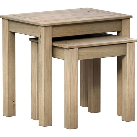 Tables Gigognes Panama en Pin Massif, Table Basse, Bout de Canapé, Salon, Set de 2 (1/4)