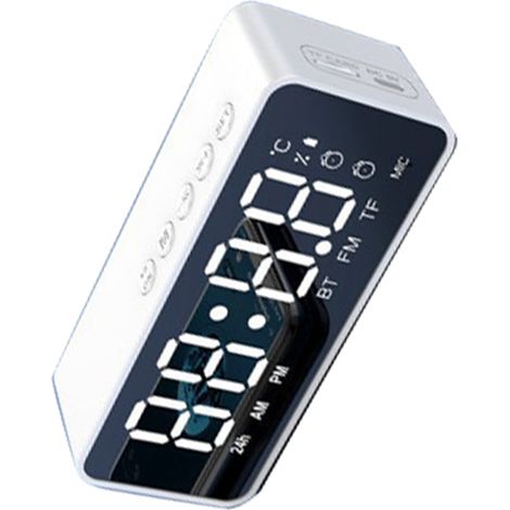 Réveil numérique compact miroir en plastique portable avec haut-parleur pour chambre bureau version standard blanc (1/5)