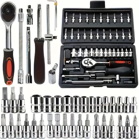 APEX Coffret de douille et embouts Mallette à Outils ,1/4-inch (24 Dents) - 46 pcs (1/5)