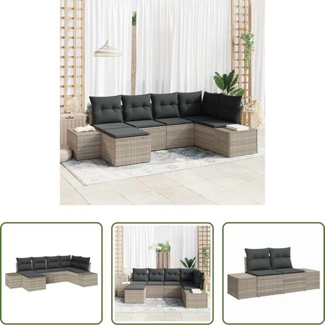 Poly-Rattan - Garten-Sofa-Set mit Kissen 6 pcs Hellgrau Poly-Rattan (1/5)