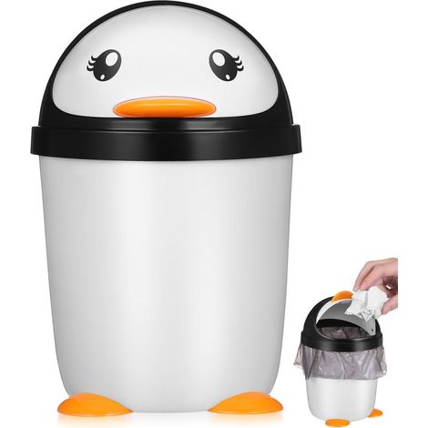 Petite poubelle pingouin avec couvercle rabattable en plastique - Support stable - Organiseur de bureau et chambre d'enfant - Pour voiture, cuisine, salle de bain (1/5)