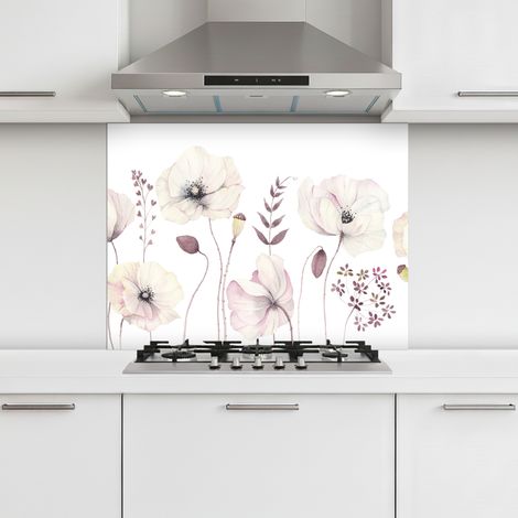 CRÉDENCE CUISINE Fleurs - Pastel - Plantes - Blanc 80x60 cm