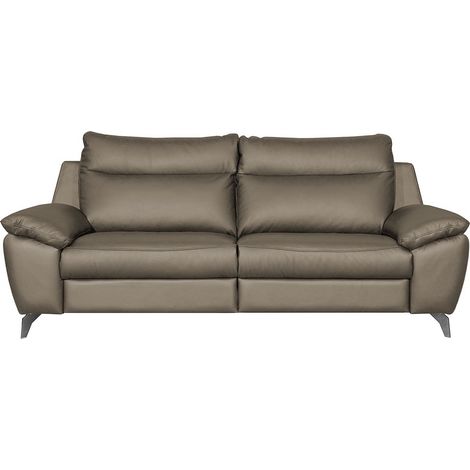 Canapé taille 3 places avec 2 relax en 100% tout cuir épais de luxe italien avec 2 relax électriques, PERINI, couleur taupe (1/5)