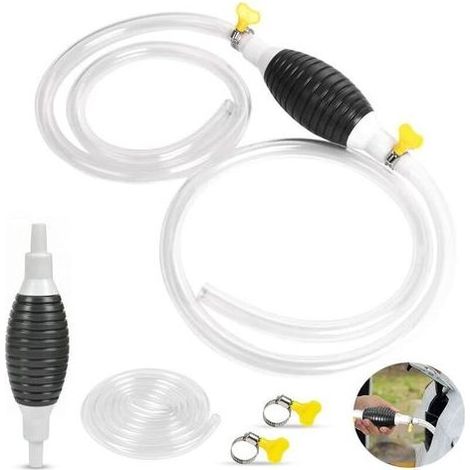 CSPARKV Tuyau de carburant manuel, pompe à main à siphon avec tuyau de pression de tube de 2 m, pompe à carburant d'urgence, pompe à main à siphon pour transfert de carburant de voiture porta (1/4)