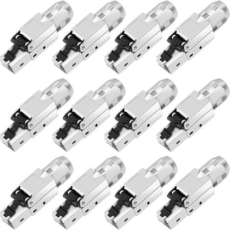 CYRILL - Confezione da 12 connettori di rete CAT 7 RJ45 senza attrezzi - Connettore LAN senza attrezzi - Compatibile con cavo di rete Cat 7.6a 6 - Connettore Ethernet fino a 10 Gbps - Trasmissione seg (1/5)