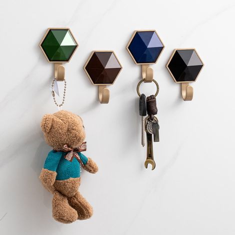 Crochet Murale Hexagonale - Sans Perçage - Résistante à l'Eau - Charge Maximale Élevée - Pour Salle De Bain Cuisine Entrée - 4 Pièces (1/5)