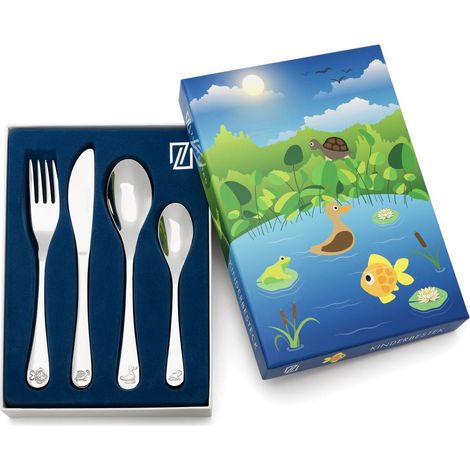 Cubiertos infantiles con grabado de animales acuáticos  Tamaño: 160x170x160x130 mm  SKU: ZV4259070 (1/2)