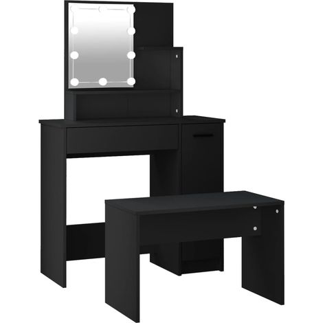 Ensemble de coiffeuse avec LED Noir Bois d'ingénierie (1/5)