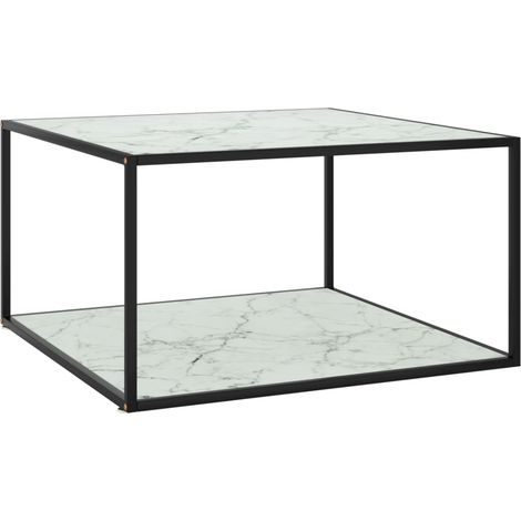Couchtisch Schwarz mit Weißem Glas Marmor-Optik 90x90x50 cm