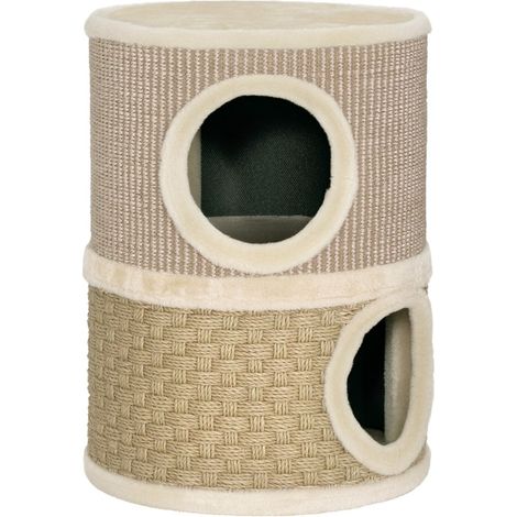 Tour à griffer pour chat 49 cm, 2 étages avec surface griffoir et rebord en peluche, couleur kaki et café (1/5)