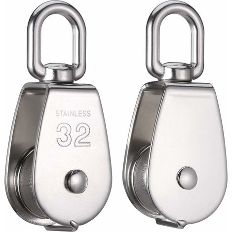 BRAVIX Paquet de 2 poulies en acier inoxydable M32 304 de 32 mm - Poulie simple pour l'intérieur et l'extérieur