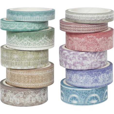 Ensemble de 12 rouleaux de ruban adhésif décoratif Washi à motifs de dentelle, autocollant en papier (1/5)