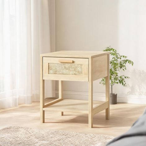 Table de chevet beige en bois 40 x 40 x 48 cm (1/5)