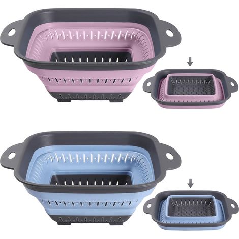 Passoire Pliable Silicone,Passoire Cuisine Pliable,Passoires Retractable,Passoires Pliables Camping-2pcs (Rose + Bleu)