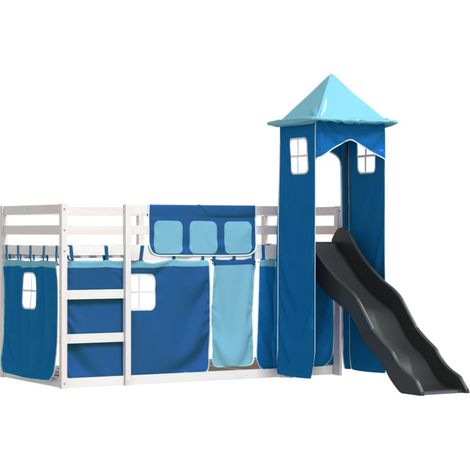 vidaXL Lit superposé sans matelas avec toboggan et rideaux 90x190 cm (1/5)