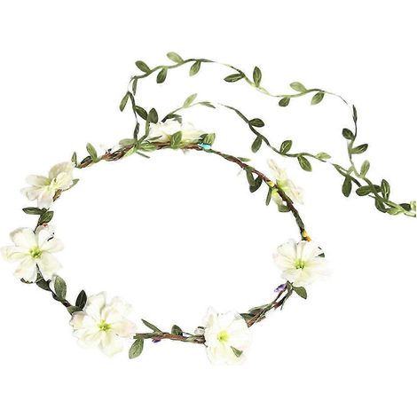 Guirlande de fleurs et feuilles vertes pour coiffe de mariée, ornée de rubans, pour mariage-PearlWhite