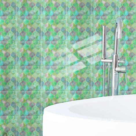 6 pièces carreaux muraux en écailles de poisson (15 x 15 cm) - Carreaux autocollants pour cuisine, salon, salle de bain et décoration intérieure. PVC (1/5)
