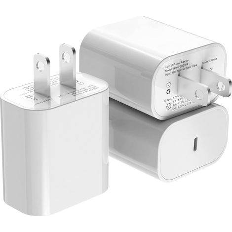 Chargeur de téléphone portable à charge rapide, compatible avec les adaptateurs secteur Apple (3 pièces, blanc, États-Unis) (1/3)